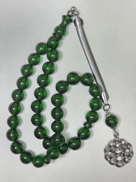 Kazazlı Yeşil Renk Ateş Kehribar Tesbih Küre Kesim (11 x 11 mm) ürün görseli 1
