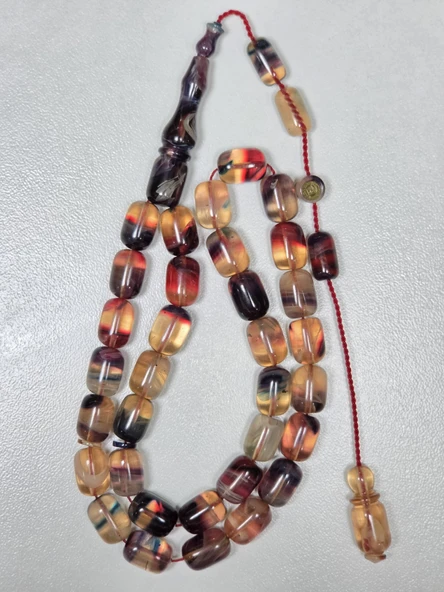 Erkan Çubukçu Usta İmzalı Multi Renk Sıkma Kehribar Tesbih Kapsül Kesim (7 x 10 mm) ürün görseli 1