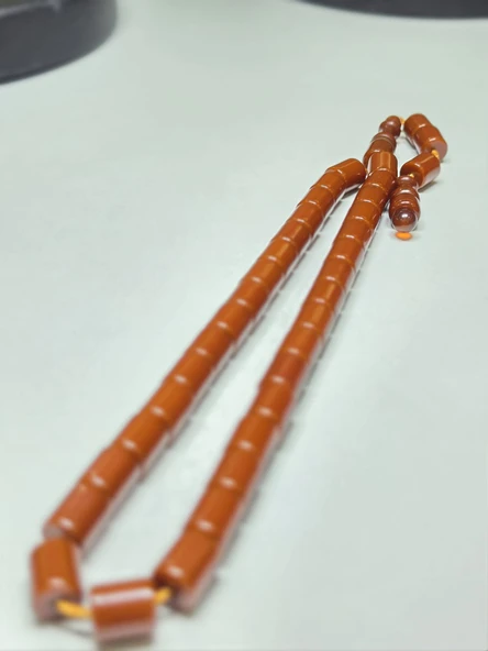 Muhammed Azazi Usta İşçilikli Sıkma Kehribar Tesbih Kesme Kesim (9 x 11 mm) ürün görseli 1