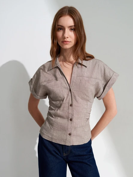 50548 DİLVİN DRAPE VÜCUDA OTURAN GÖMLEK - Resim 9