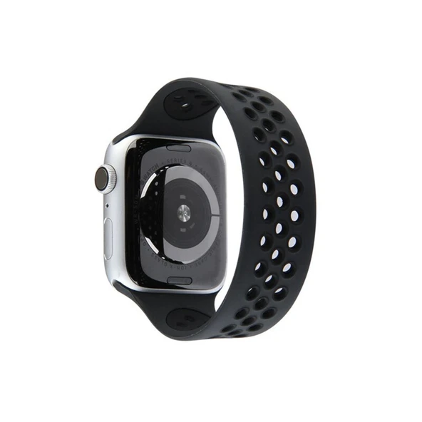 Apple Watch 38mm Ayarlı Delikli Silikon Kordon - Siyah-siyah ürün görseli 1