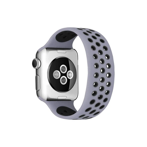 Apple Watch 38mm Ayarlı Delikli Silikon Kordon - Gri-siyah ürün görseli 1