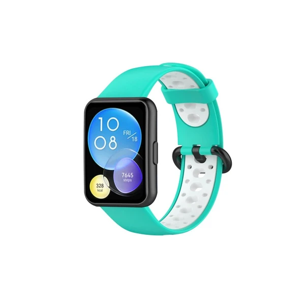 Huawei Watch Fit 2 Spor Delikli Kordon - Turkuaz-beyaz ürün görseli 1