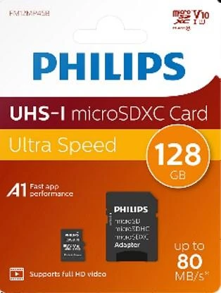 Philips FM12MP45B/00 128GB Class10 UHS-I U1 TF Adaptörlü Micro SDXC Hafıza Kartı ürün görseli 1
