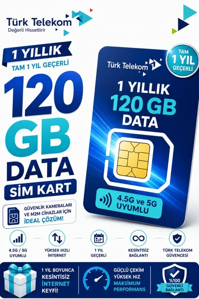 Türk Telekom 4G ve 5G Güvenlik Kamerası SIM Kartı 1 Yıl 120 GB Data Hattı Solar Kamera İçin ürün görseli 1