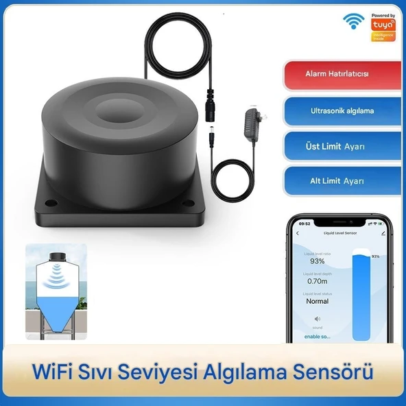 YATE10 WiFi IP65 Su Geçirmez Ultrasonik Akıllı Sıvı Seviye Monitörü Alarm  Özellikli ürün görseli 1