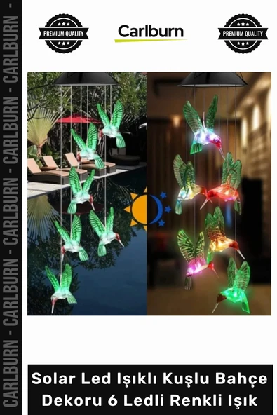 #Solar Güneş Enerjili Suya Dayanıklı Solar Led Işıklı Kuşlu Bahçe Dekoru 6 Ledli Renkli Işık ürün görseli 1
