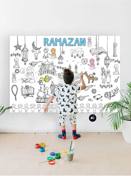 Ramazan Ayı Oruç Temalı İslami Dev Boyama Kağıdı, Çocuklar Için Aktivite Boyama Rulosu (90X130Cm) ürün görseli 1
