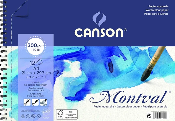 Canson Montval Eskiz Resim Defteri, Spiralli, 12 Sayfa, A4, 300G ürün görseli 1