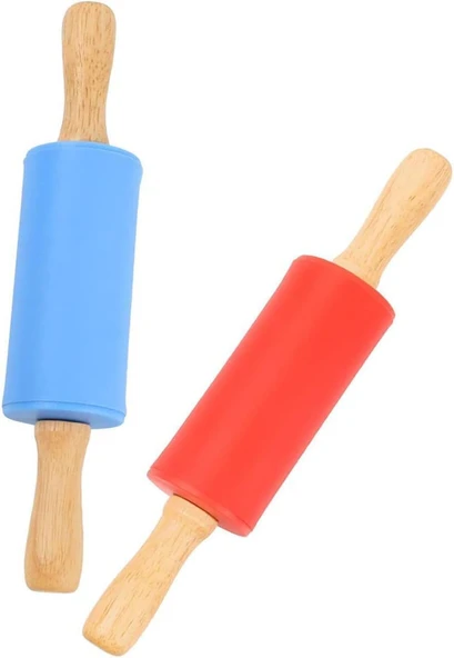Aputue Mini Oklava Seti, 2'Li Paket Ahşap Saplı Çocuk Oklavası, Yapışmaz Yüzeyli, Çocuklar Için Mutfak Oklavası, Silikon Kaplı Çocuk Pasta Yapım Oklavası ürün görseli 1