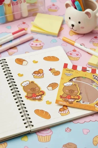 Miniso Pişirme Serisi Mimibara 16 Yaprak Sticker Seti Dekoratif Kağıt Çıkartma, 2025053310102 ürün görseli 1