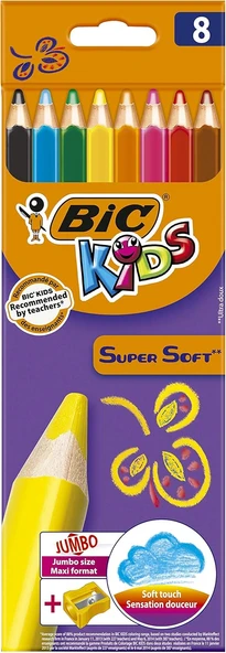 Bic Kids Jumbo-Üç Kenarlı-Yumuşak, Boyama Kalemi 6,2 Mm, 8-Çeşitli Renklerde, Kartonetui Her Biri 8 Adet, Jumbo-Dahil Kalemtraş ürün görseli 1