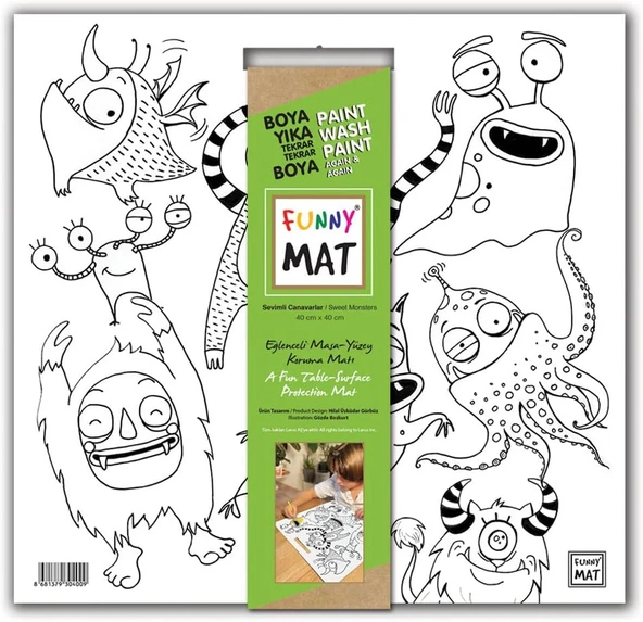 Akademi Çocuk Funny Mat White 40X40Cm - Sevimli Canavarlar ürün görseli 1