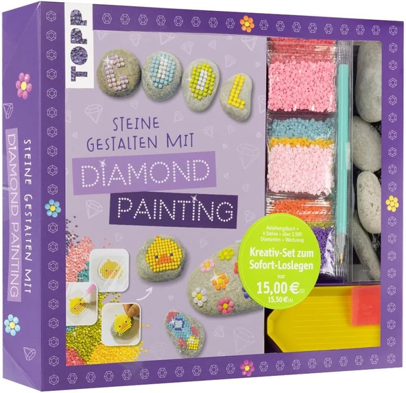 Kreativ-Set Steine Gestalten Mit Diamond Painting: Anleitung, Werkzeuge Und Material Für Steine Mit Diamond Painting (Buch Material) ürün görseli 1