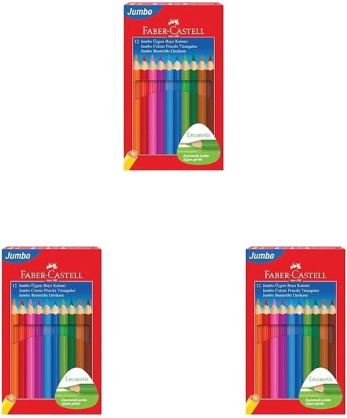 Faber-Castell Kuru Boya Kalemi, 12 Renk, Çocuklar İçin Eğlenceli Kolay Tutuş, Ergonomik Üçgen Kalın Gövde, Kırılmaya Karşı Dirençli Özel Yapıştırma Sistemi 3Lü Paket ürün görseli 1