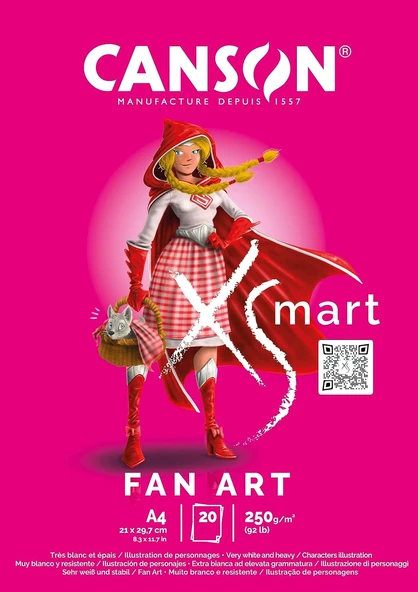 Canson Xsmart Fanart, Çizim Kağıdı, Beyaz, Düz, 250 G/M², Uzun Sayfa, A4-21 X 29,7 Cm, Beyaz, 20 Yaprak, Renkli ürün görseli 1