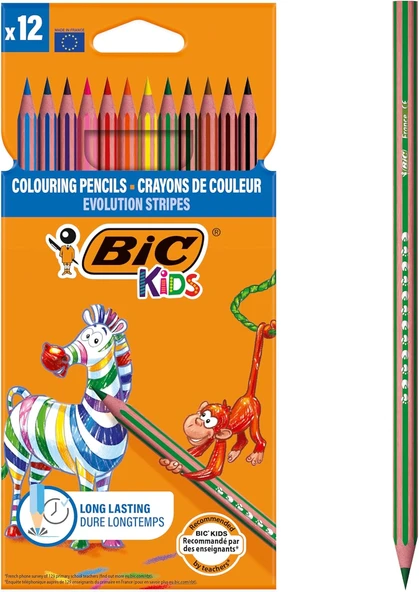 Bic Kids Evolution Stripes Kuru Boya Kalemi, 12'Li Kutu ürün görseli 1