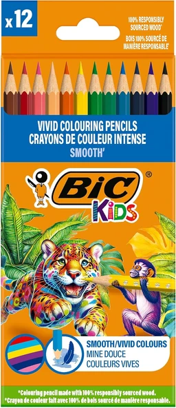 Bic Smooth Ahşap Kuru Boya Kalemi 12 Renk, Ahşap Kuru Boya,Altıgen Gövde, 5 Yaş Üzeri Için İdeal, Renkler ürün görseli 1
