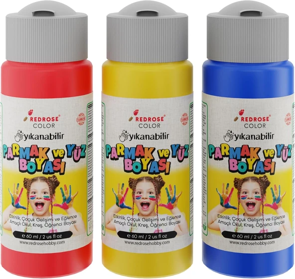 Kırmızı-Mavi-Sarı Parmak Boyası 3'Lü Set 3X60Ml ürün görseli 1