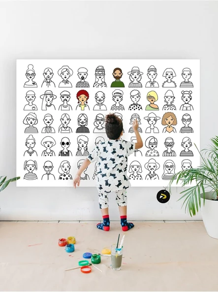 Postermanya (Pster21316) Insanlar Portreler Eğitici Dev Boyama Kağıdı, Çocuklar Için Aktivite Boyama Rulosu (90X130Cm) ürün görseli 1