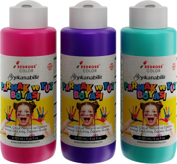 Red Mor, Fuşya, Turkuaz Parmak Boyası 3'Lü Set 3X120 Ml ürün görseli 1