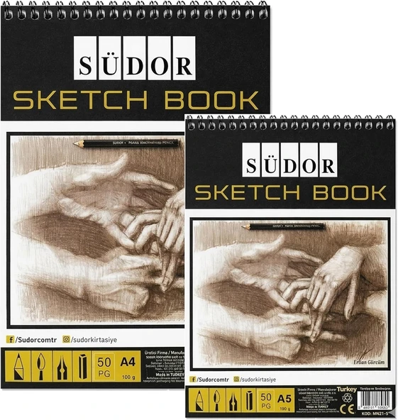 Südor Sketch Book Telli 2 Adet Eskiz Defteri A4 A5 100 Gr. 50 Yaprak Karakalem Çizim Defterleri ürün görseli 1