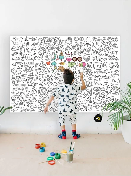 Postermanya (Pster21324) Unicorn, Tek Boynuzlu At Eğitici Dev Boyama Kağıdı, Çocuklar Için Aktivite Boyama Rulosu (90X130Cm) ürün görseli 1