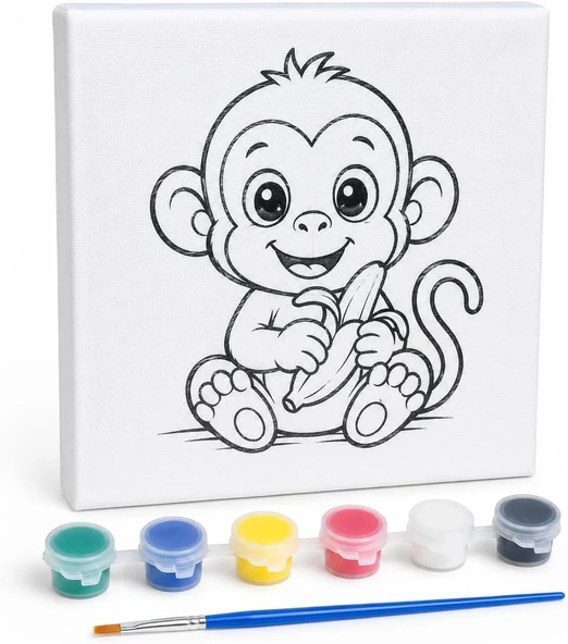Sogud Boyama Tuval Seti - 20X20 Cm Çerçevesiz Hazır Desenli Tuval - 6 Renk Boya Fırça Dahil - Çocuklar İçin Kolay Boyanabilir Hobi, Sanat Aktivite Seti - Sürpriz Model ürün görseli 1