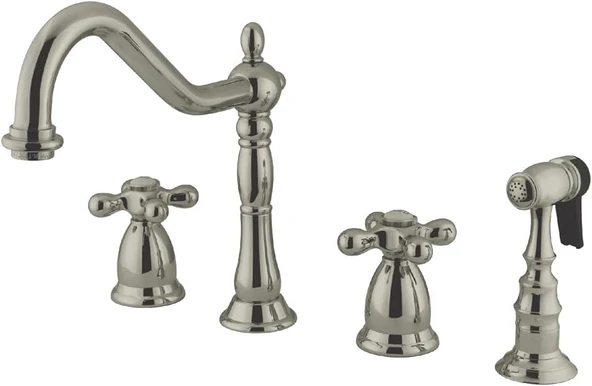 Brass Ks1798Axbs Heritage Yaygın Mutfak Musluğu, Saplı Pirinç Püskürtücü, Fırçalanmış Nikel ürün görseli 1