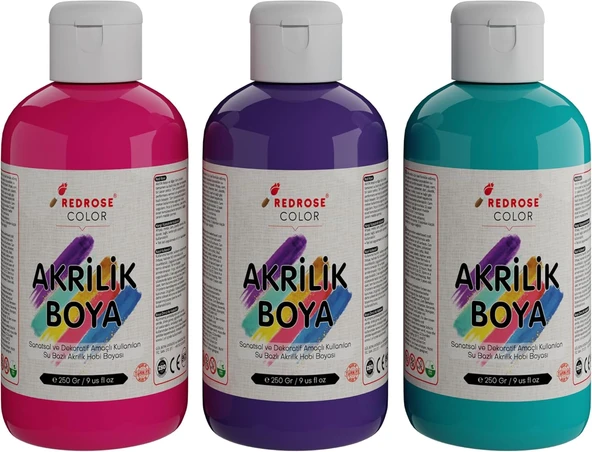 Red Mor, Fuşya, Turkuaz Akrilik Boya 3'Lü Set 3X250 Gr ürün görseli 1