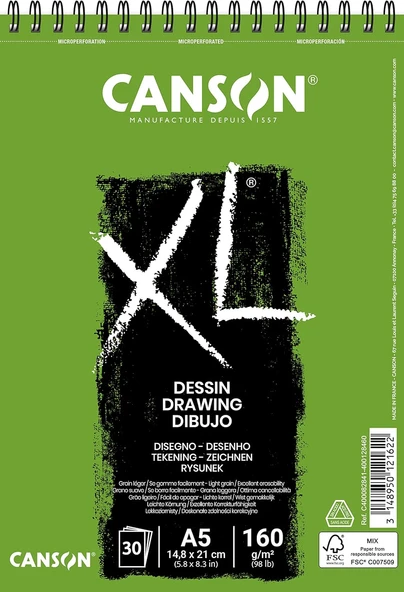 Canson Xl Draw Eskiz Resim Defteri, Spiralli, 30 Sayfa, A5, 160G ürün görseli 1