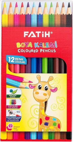 Fatih Boya Kalemi, 12'Li Renkli Kuru Boya Seti, Karışık Renkler, Ergonomik Üçgen Gövde ürün görseli 1