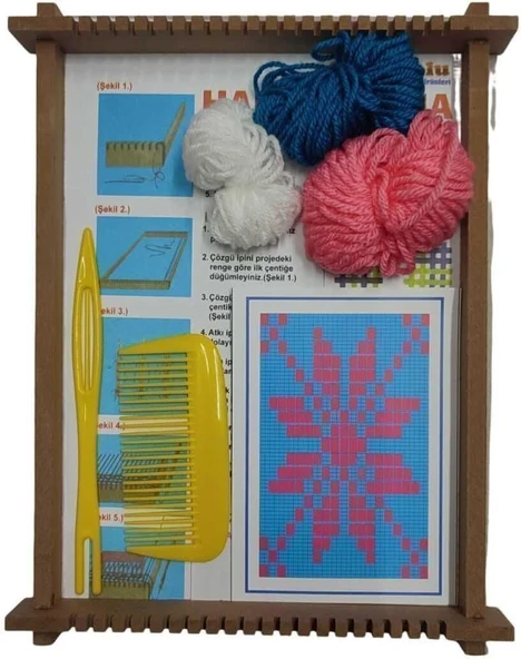 Ahşap, Halı Dokuma Tezgahı, Eğitici Dokuma Seti, Hobi Okul Elişi Çocuk Halı Dokuma Tezgah Seti 22X29 Cm ürün görseli 1