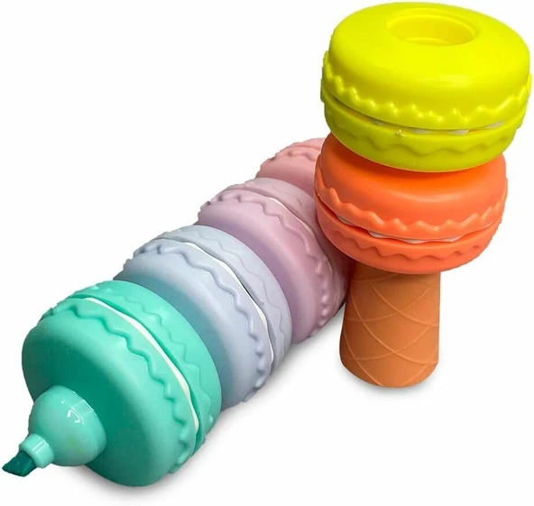 Makaron Dondurma Şeklinde Fosforlu Kalem 6 Renk 6Lı Fosforlu Kalem Seti ürün görseli 1