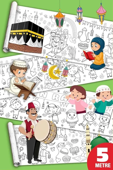 Sinaticaret Ramazan Temalı Dev Boyama Kağıdı, Çocuk Boyama Rulosu, 5 Metre, Büyük Boy ürün görseli 1