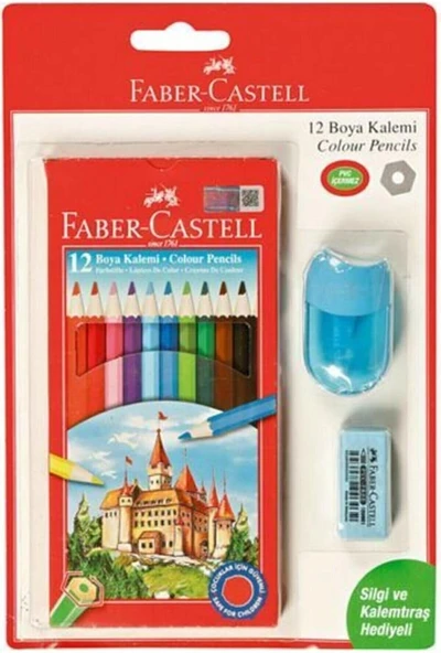 Faber-Castell Faber Castell Kuru Boya 12'Li + Silgi +Kalem Traş Hediyeli ürün görseli 1