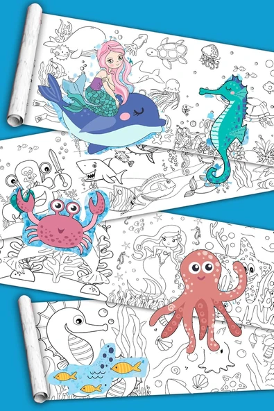 Sinaticaret Sualtı Yaşamı Okyanus Temalı Dev Boyama Kağıdı Rulosu, 5 Metre X 45 Cm, Çocuklar İçin Eğitici Aktivite ürün görseli 1