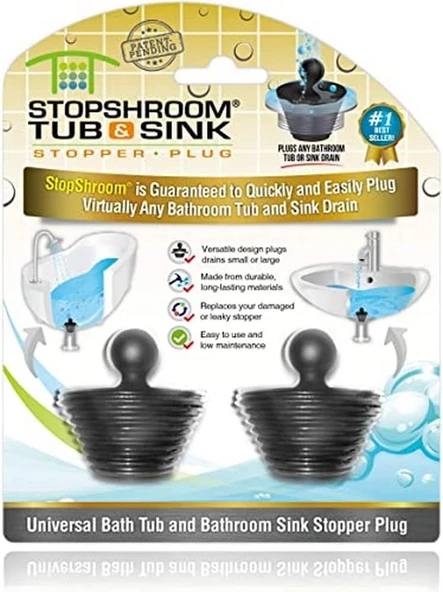 Stopshroom Küvet 2'Li Paket Küvet Banyo Lavabo Süzgeçleri Için Evrensel Durdurucu, Siyah Fiş 2Pk, 2 Adet ürün görseli 1