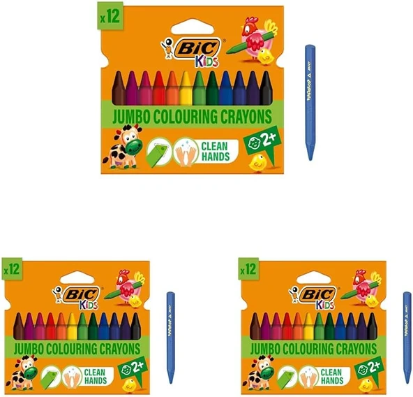Bic Plastidecor Elleri Kirletmeyen Üçgen Pastel Boya, 12'Li Kutu, Elleri Boyamaz, 30 Aydan Büyük Çocuklar İçin İdeal 3Lü Paket ürün görseli 1