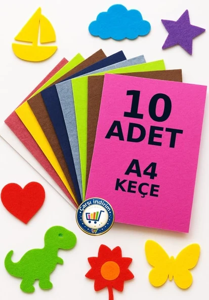 Keçe A4 Renkli Keçe Karışık 10 Lu 1 Pakette Farklı Renk 10 Adet ürün görseli 1