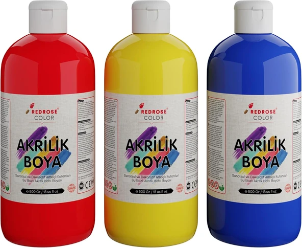 Red Kırmızı, Mavi, Sarı Akrilik Boya 3'Lü Set 3X500 Gr ürün görseli 1