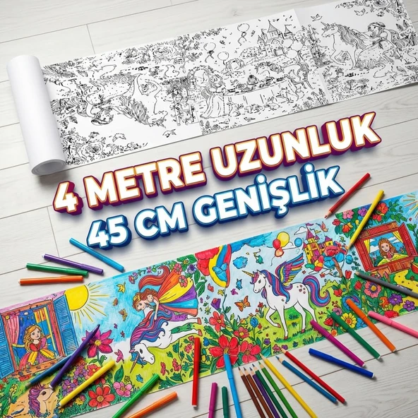 Boyama Kağıdı Rulo 4 Metre Dev Boy Unicorn Prenses 45 Cm ürün görseli 1
