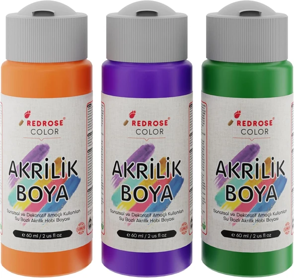Red Yeşil, Mor, Turuncu Akrilik Boya 3'Lü Set 3X60 Ml ürün görseli 1