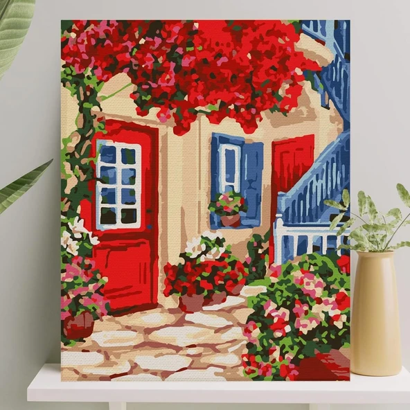 Palmiye Hobi Sanat Sayılarla Boyama Tuval Seti Fırça Boya Dahil (Çıtalı) 40X50 Cm - Kırmızı Kapı ürün görseli 1
