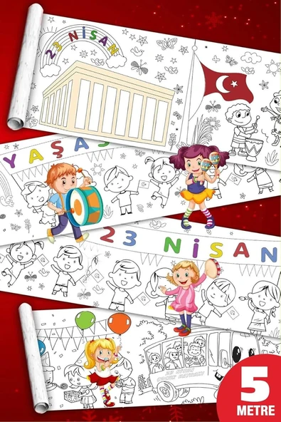 Sinaticaret Çocuk Boyama Kağıdı Rulosu, 23 Nisan Çocuk Bayramı, 5 Metre, Büyük Boy ürün görseli 1