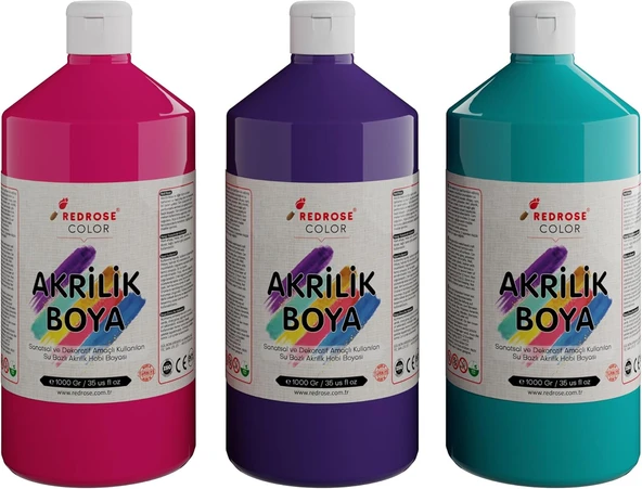 Red Mor, Fuşya, Turkuaz Akrilik Boya 3'Lü Set 3X1000 Gr ürün görseli 1