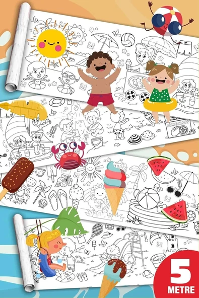 Sinaticaret Yaz Aktiviteleri Dev Boyama Kağıdı Rulosu, 5 Metre X 45 Cm, Çocuklar İçin Eğitici Eğlenceli Yaz Temalı Boyama Seti ürün görseli 1