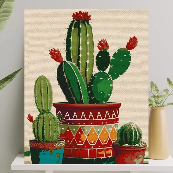 Sayılarla Boyama Tuval Seti Fırça Boya Dahil Çıtaya Gerili 40X50 Cm - Kaktüs ürün görseli 1
