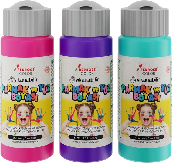 Mor-Fuşya-Turkuaz Parmak Boyası 3'Lü Set 3X60Ml ürün görseli 1