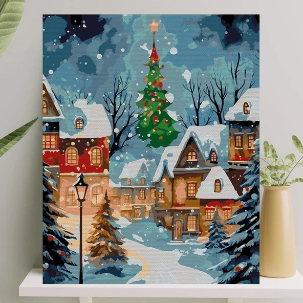 Palmiye Hobi Sanat Sayılarla Boyama Tuval Seti Fırça Boya Dahil (Çıtalı) 40X50 Cm - Yılbaşı ürün görseli 1